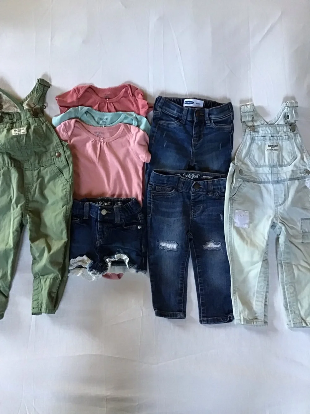 Bundle Kids Girls Overalls & Jeans Set in Green, Light Blue, Pink Size 12/18 M - Picture 2 of 8